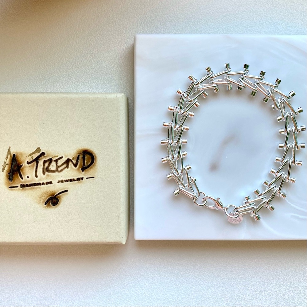 Sterling Silver Spike Link Bracelet - Silver - Picture 3 of 4